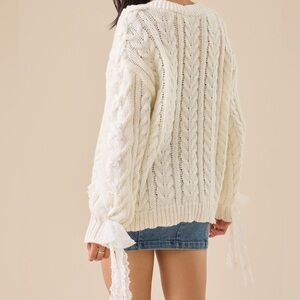 Alter’d State Elegant Cream Sweater with Ribbon Details